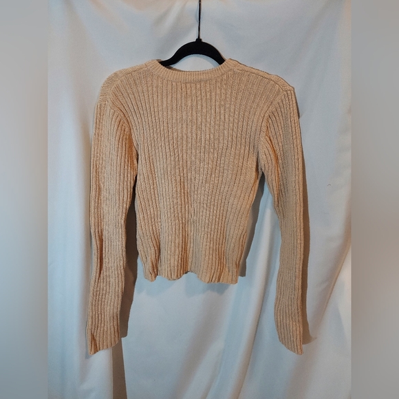 Vintage Women's Tan Cotton Blend Cropped Ribbed Sweater - Picture 2 of 7